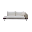 Modern minimalist sofa Singapore in neutral tones with plush cushions on sleek dark base