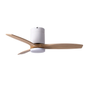 Modern smart ceiling fans with wooden blades and white motor housing for stylish home cooling