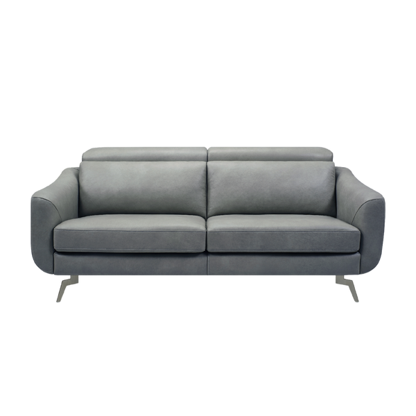 Barl Sofa by Giormani in premium gray leather with adjustable headrests in a minimalist living room.