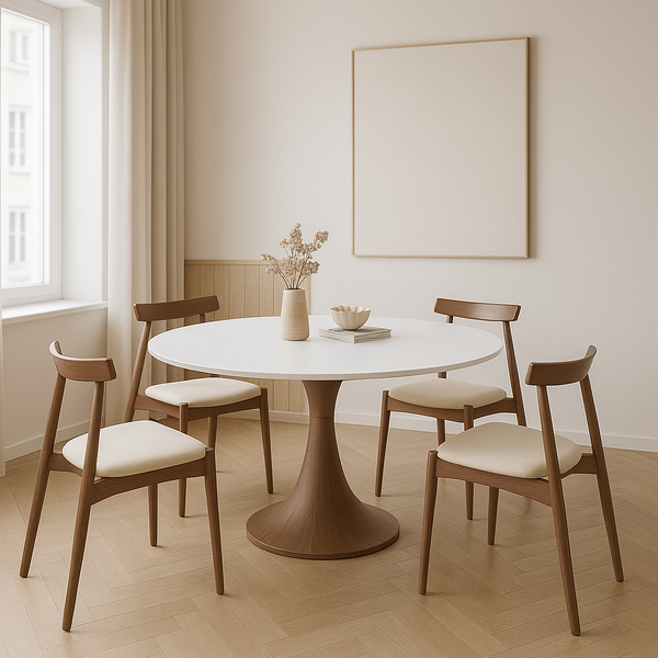 Capri Ivory Ceramic Round Extendable Dining Table Set – Born in Colour