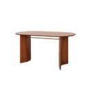 Born in Colour oval wooden dining table with sturdy panel legs and brass support bar in warm walnut finish
