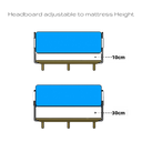 Born in Colour bedframe height options showing 10cm and 30cm leg variations in side view