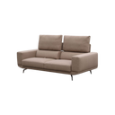 Modern beige CODA leather sofa with adjustable headrests and metal legs on black background