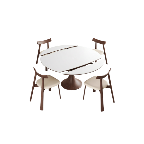 Capri Ivory Ceramic Round Extendable Dining Table Set