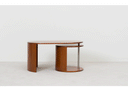 Born in Colour modern wooden coffee table with curved design and open shelving