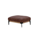 Brown leather sofa ottoman with black metal legs and wooden frame by CODA