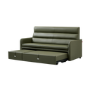 Giormani olive green leather sofa bed with pull-out mattress and cushioned backrest