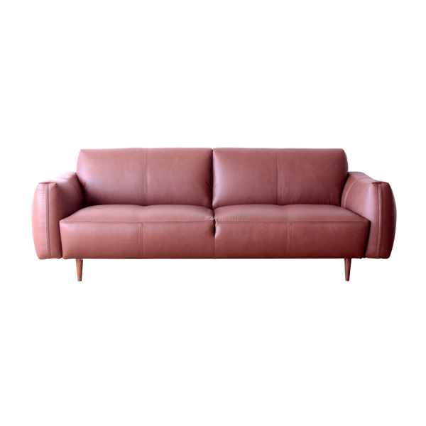CODA full leather sofa in brown with modern design and wooden legs for stylish living rooms