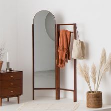 Heim Forrest Walnut Full Length Standing Mirror and Clothing Rack
