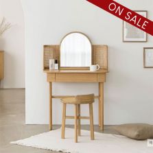 May Rattan Bohemian Dressing Table with Mirror & Stool Set 