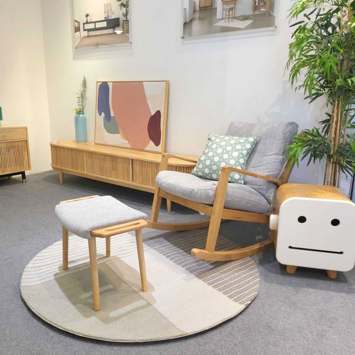  Guri Solid Wood & Fabric Rocking Chair