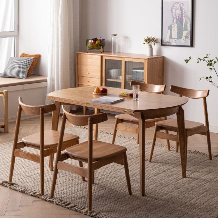Guri Scandinavian Solid Wood Extendable, Expandable Round Kitchen Table And Chairs