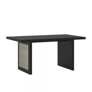 Kanto Oak Dining Table with Rattan (Ebony Black) (Super Sale)