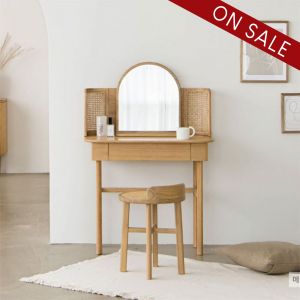 May Rattan Bohemian Dressing Table with Mirror & Stool Set 