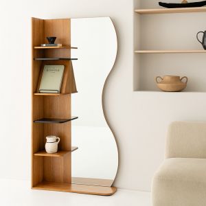 Organic Modern Standing Shelf with Wave Mirror