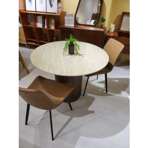 Travertine Round Fluted Dining Table Set (4chairs)