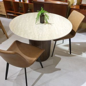 Travertine Round Fluted Dining Table Set (4chairs)