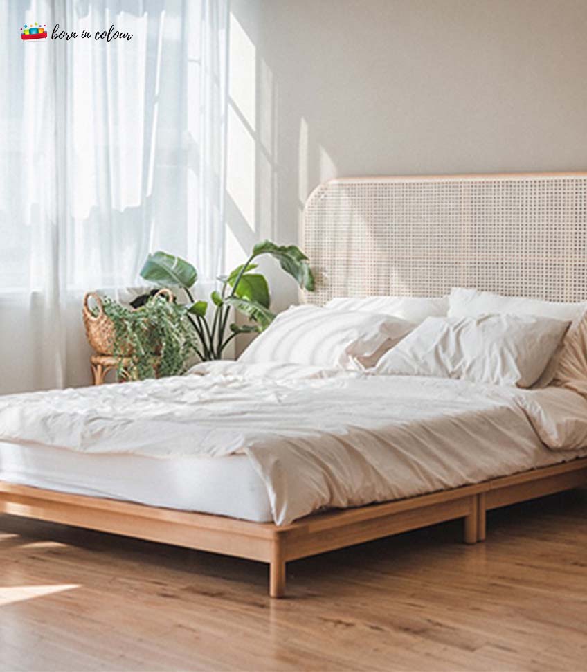 bedroom with plants and Wooden bed frames Singapore